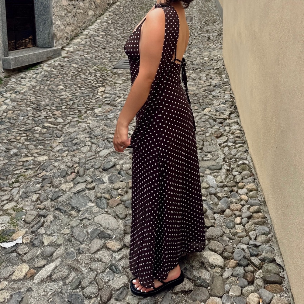 Elegant Browm Polka Dot Dress